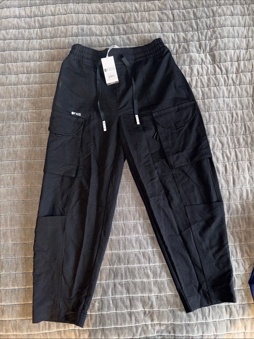 FIGS black cargo barrel scrub pants